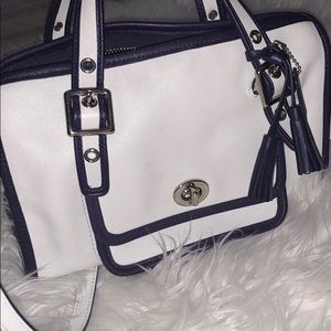 Coach crossbody bag leather white and purple trim